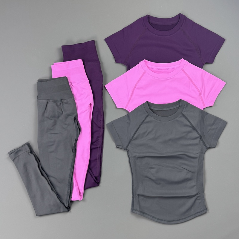 Pilates Yoga Legging - 2Piece Gym Set Women Raglan Short