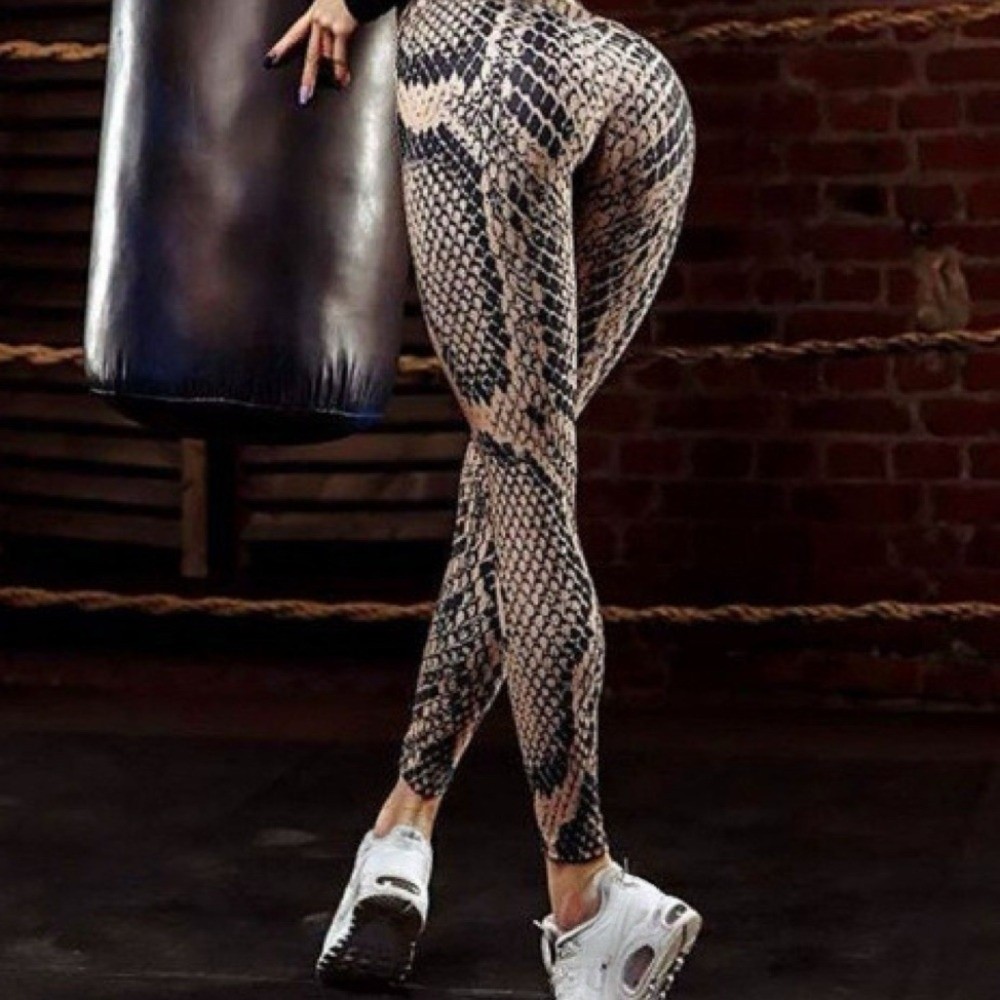 Pilates Yoga Legging - Serpentine Snake Print Leggings Seamless Peach