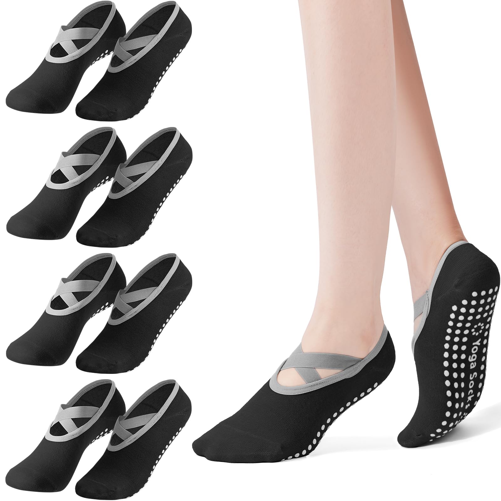 Pilates Yoga Kit - 4-Pack Women's Pilates Socks, Non Slip