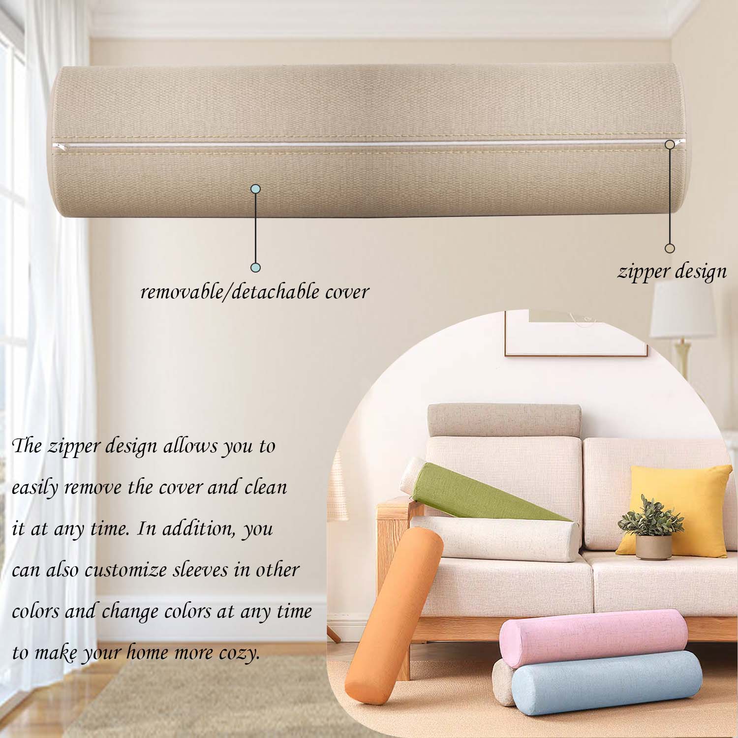 10cm Diameters Linen Cylinder  - Bolster Cushion Round ulasan dan harga