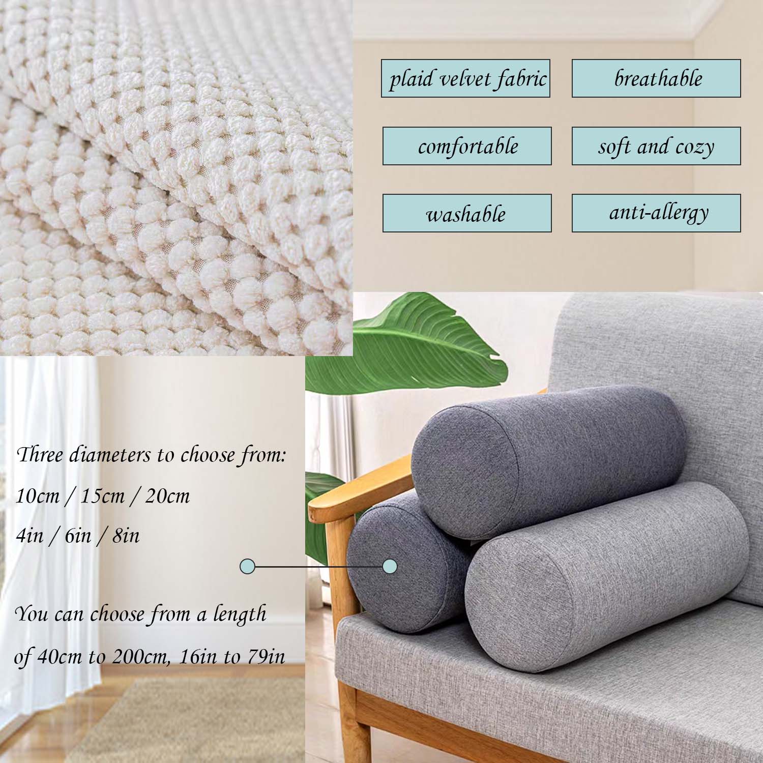 10cm Diameters Linen Cylinder  - Bolster Cushion Round ulasan dan harga